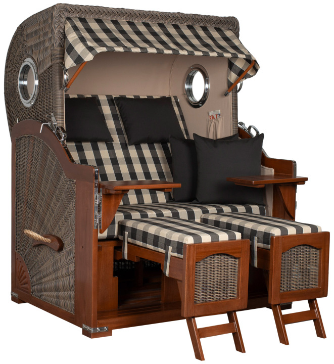 Strandkorb Rantum Bullauge Mahagoni PE Grey Dessin 505 Grau